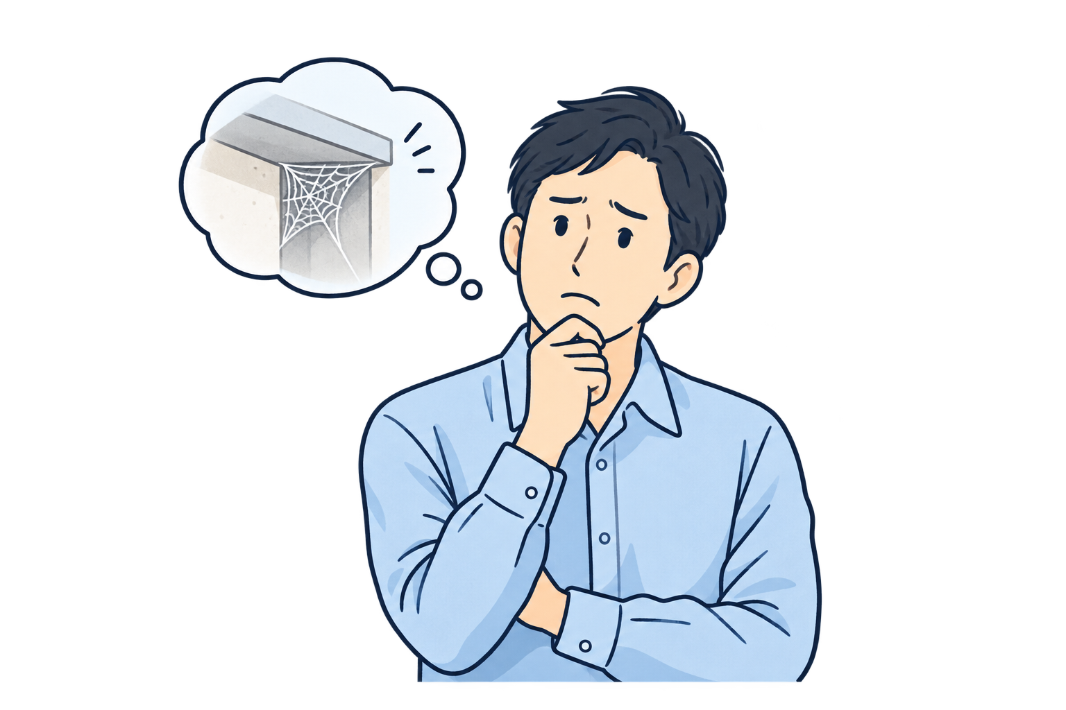繰り返すクモの巣に悩むオーナー様のイラスト